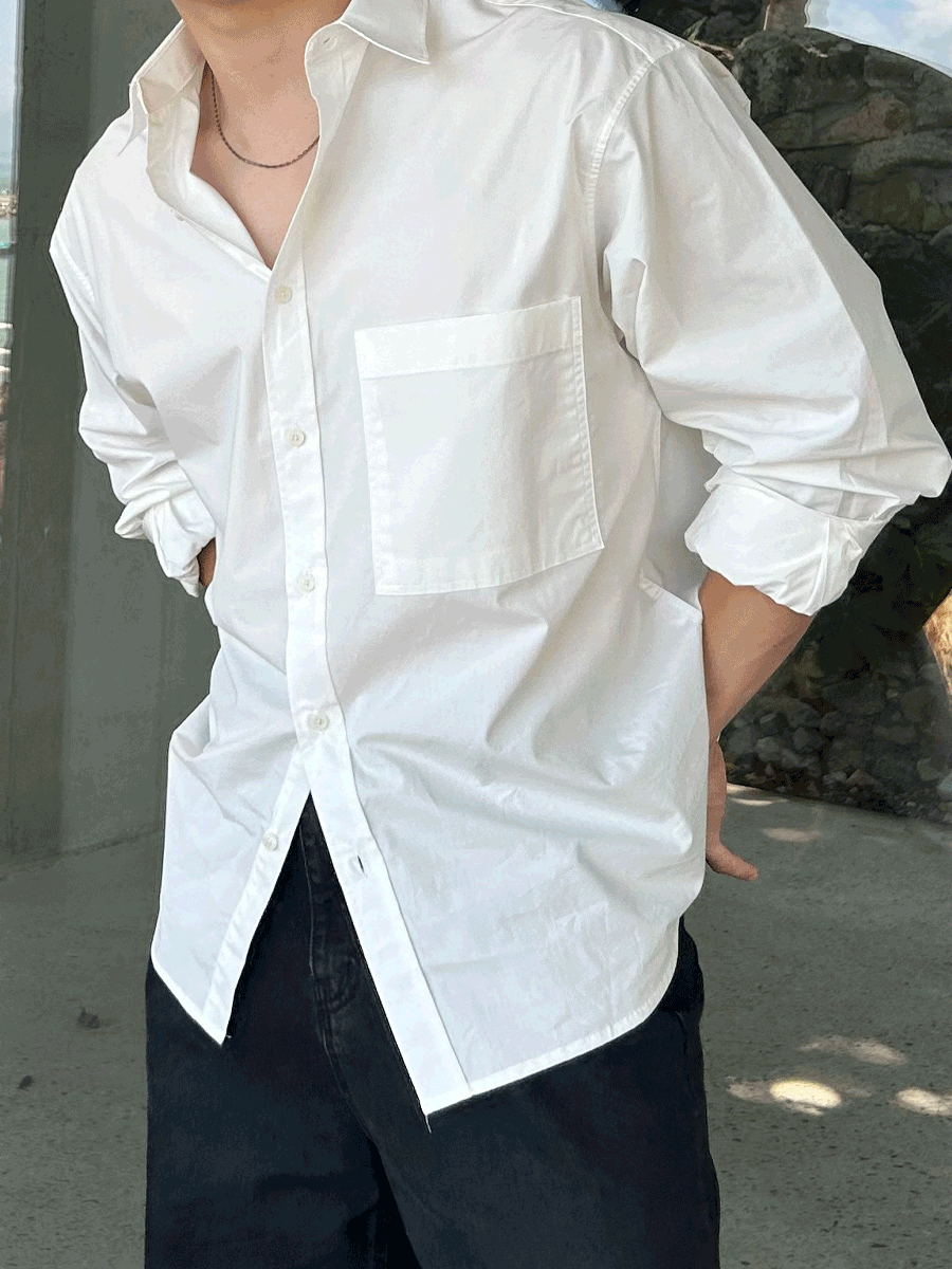 데일리 포켓 오버핏 셔츠 (white)